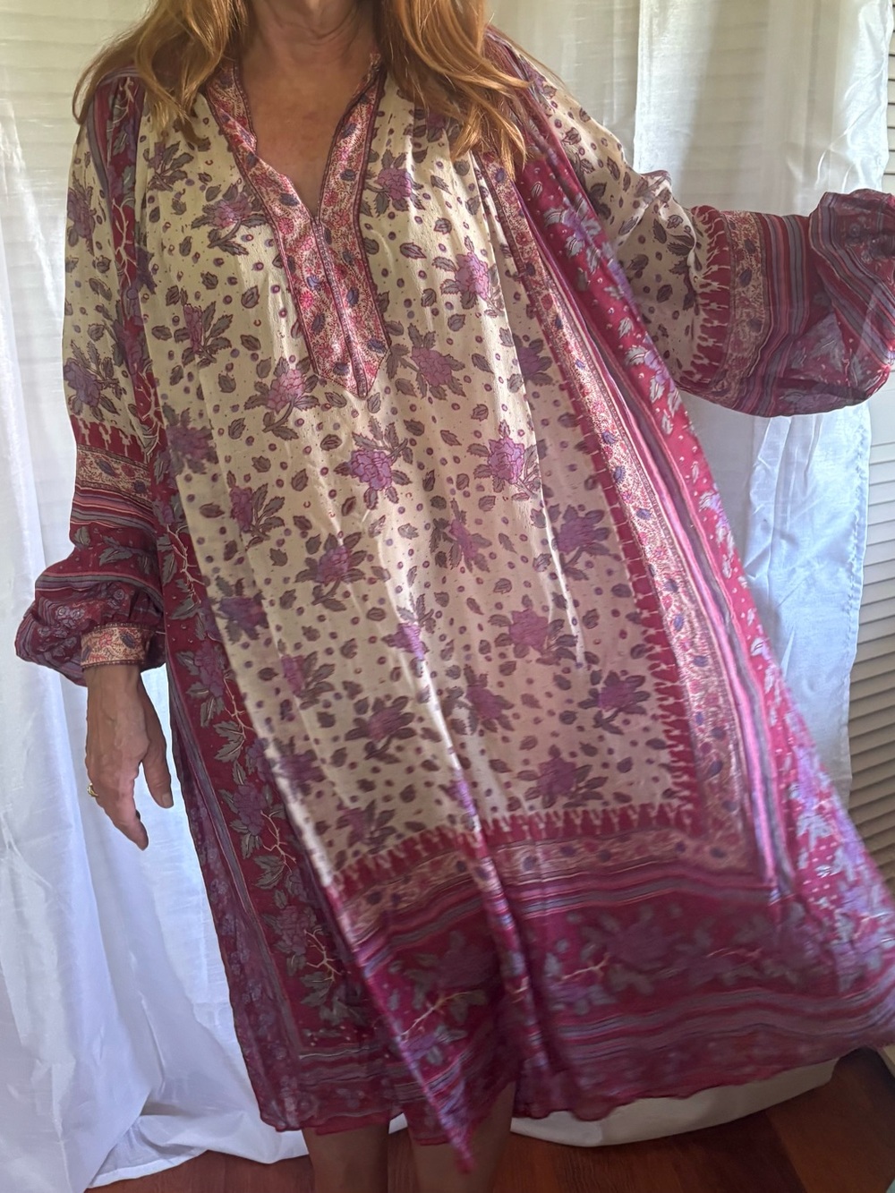 Vintage ‘70s silk hand blocked India print bohemian beauty